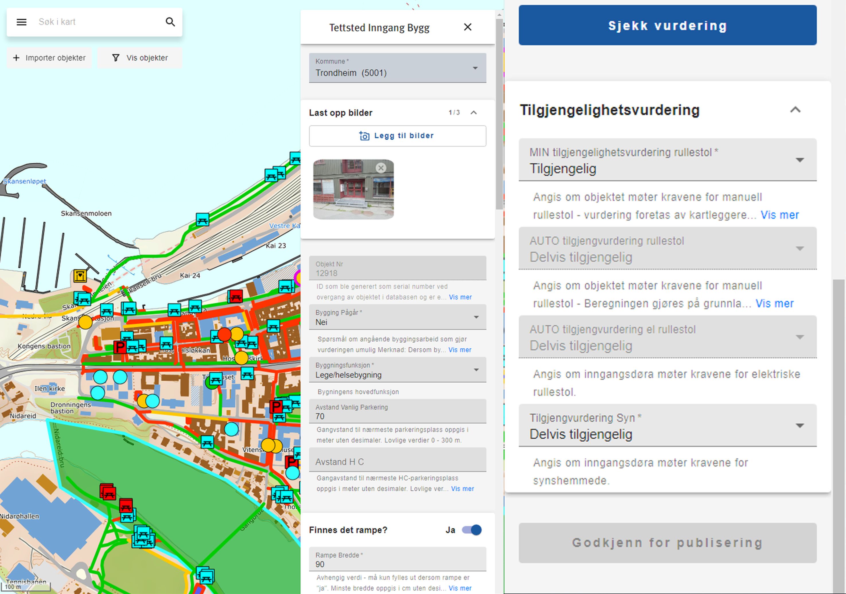 Skjermdump fra appen som viser feltet hvor man kan f&aring; vurdert tilgjengelighet av registrerte ovjekter
